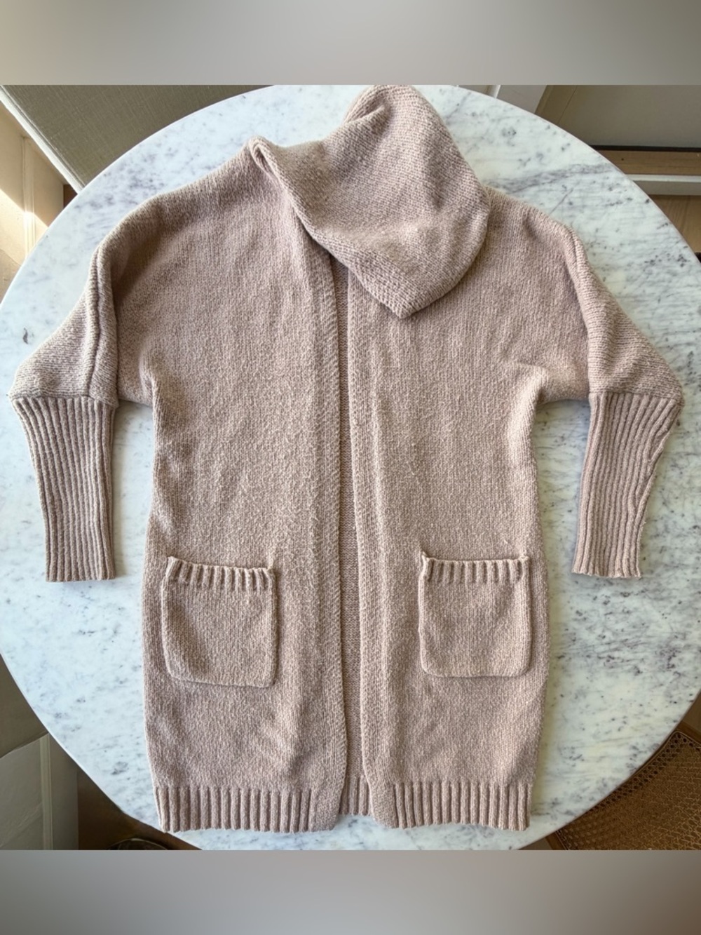 Cozy Open-Front Long Cardigan in Blush